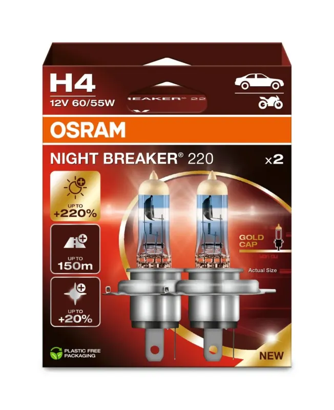 Löytö Autolamppu OSRAM 12V 60/55 H4 Night Breaker +220% pari