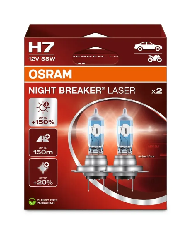 Korkea Laatu Autolamppu Osram 12V 55W H7 Night Breaker Laser +150% EKO Blister