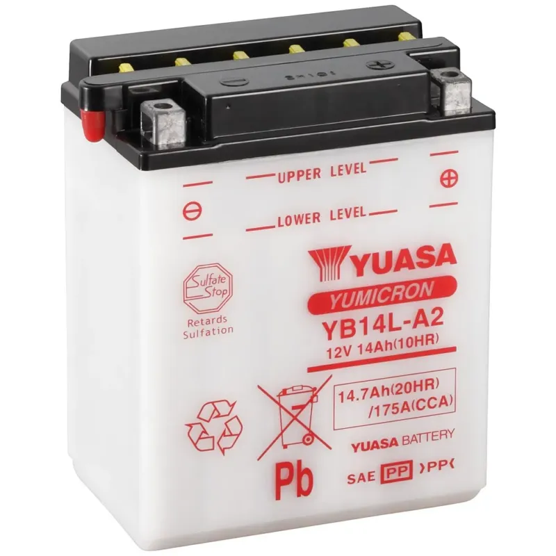 Korkea Laatu Akku YB14L-A2, YUASA, mukana happopatruuna