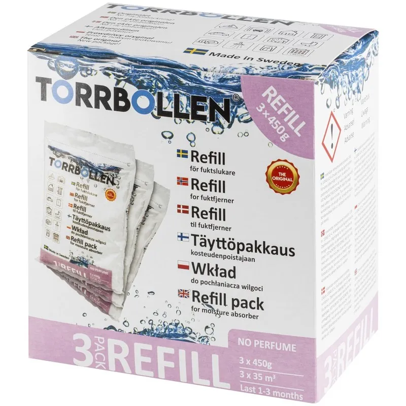 Uusi Malli TORRBOLLEN KOSTEUDENPOISTAJA TÄYTTÖPAKKAUS 3 X 450