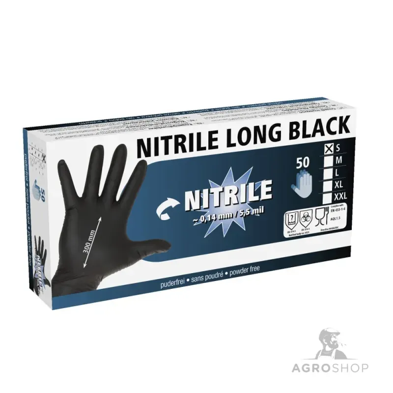 Löytö Kertakäyttökäsineet Nitrile Long Black 7,5-8/M 50 kpl
