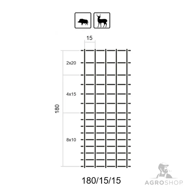 Eläinverkko ForestNet L zn ø2,0/1,6mm, silmäkoko 15x10-20cm 1,80x50m Heti Saatavilla